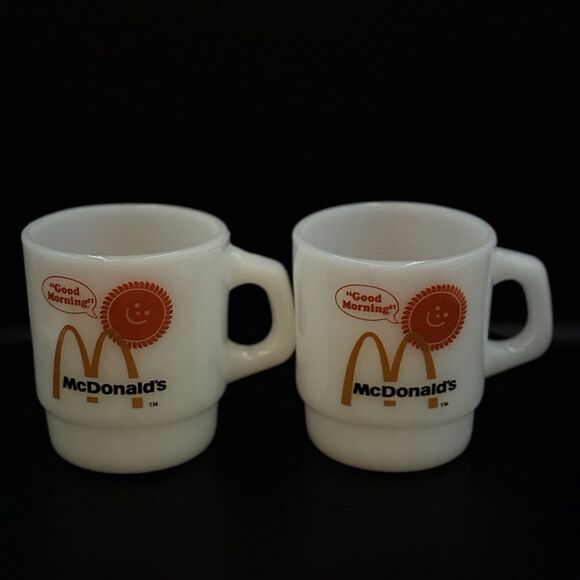 Set of 2 Vintage McDonalds Good Morning Coffee Mug Cup Fire King Anchor Hocking - Picture 1 of 7